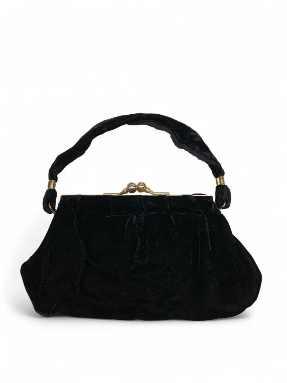Black Velvet Evening Clutch with Velvet Handle and Kiss Lock